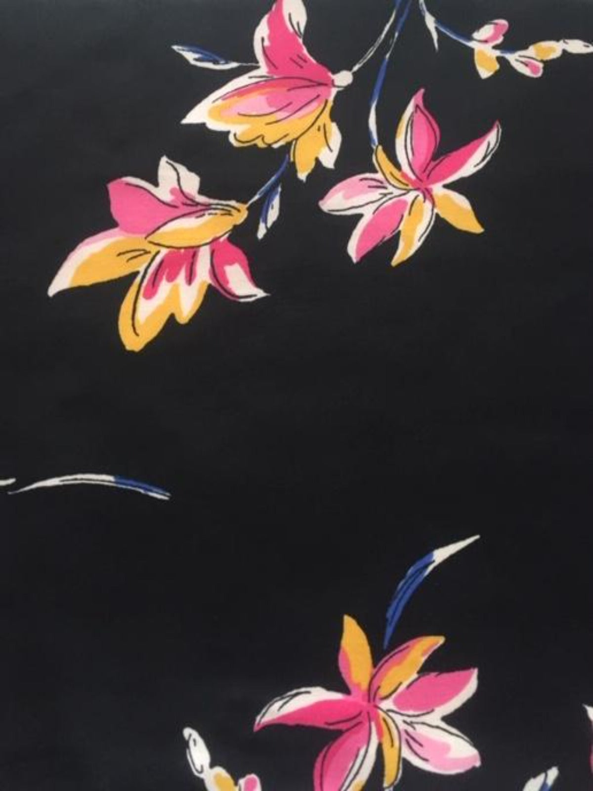 Cerise & Mustard Floral Georgette Fabric 145cm – Black Lightweight Dress Fabric