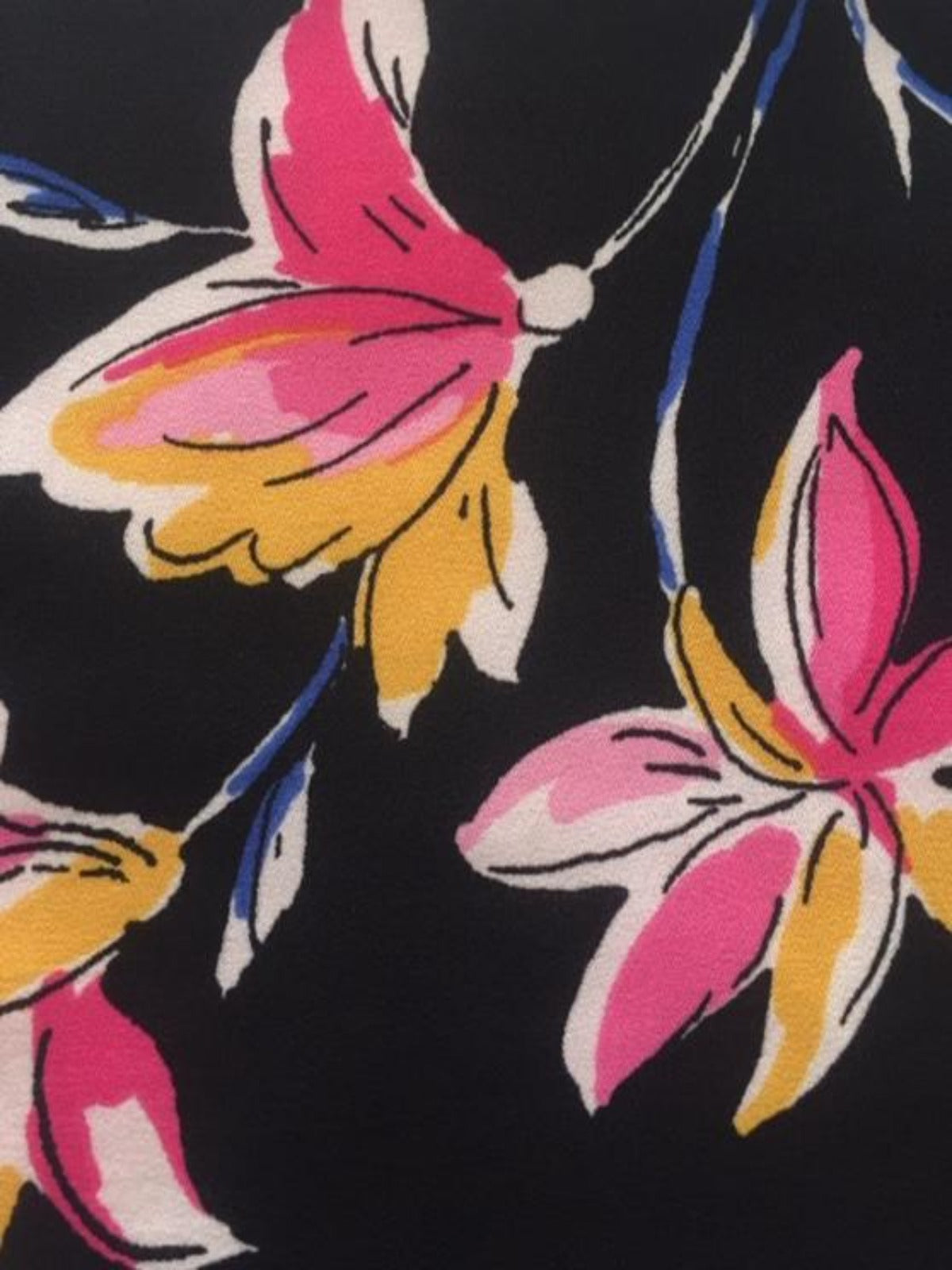 Cerise & Mustard Floral Georgette Fabric 145cm – Black Lightweight Dress Fabric