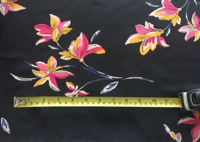 Cerise / Mustard Flower on Black Georgette