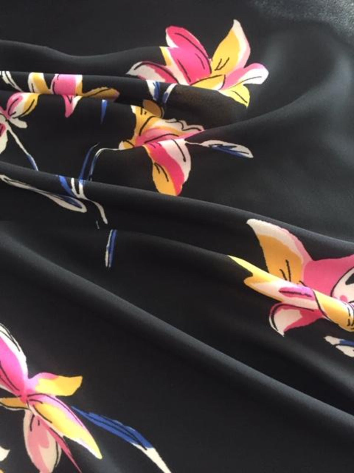 Cerise / Mustard Flower on Black Georgette