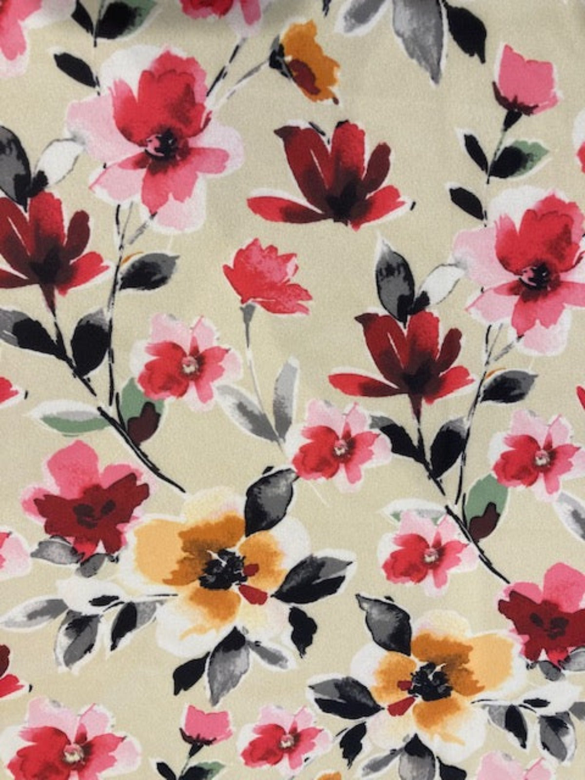 Orange/Pink Flowers on Cream Crepe