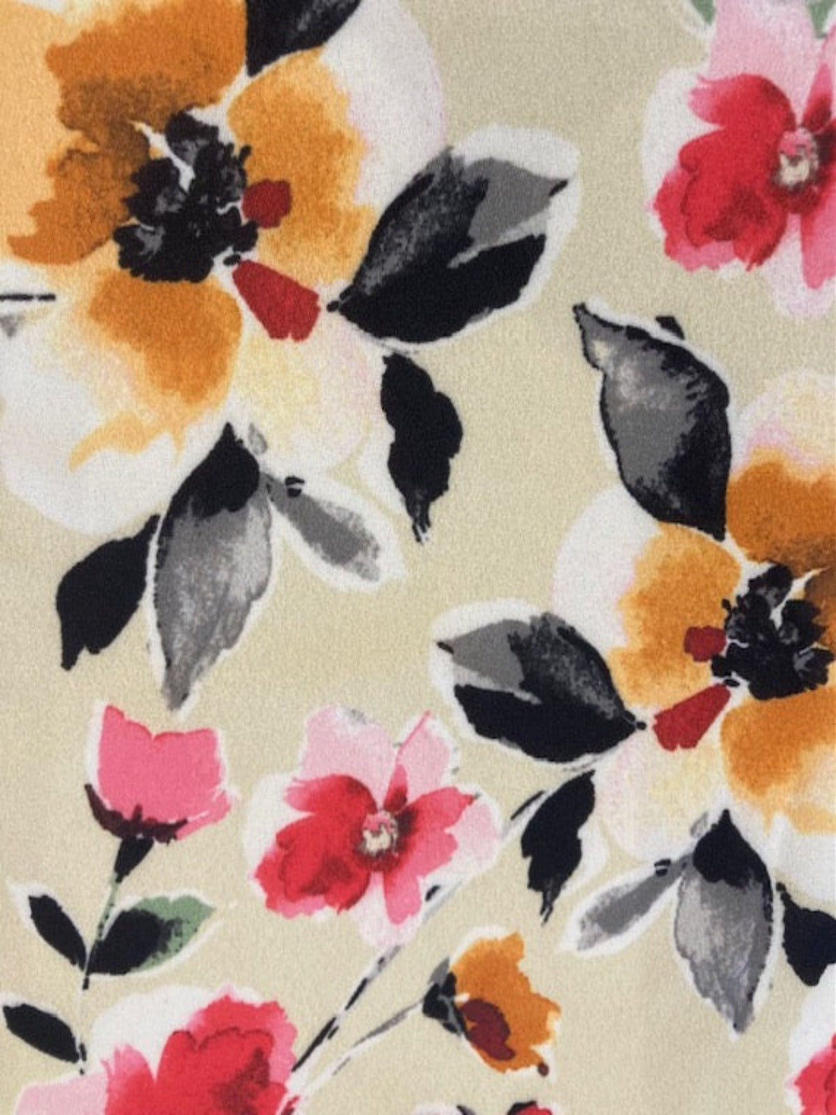 Orange/Pink Flowers on Cream Crepe