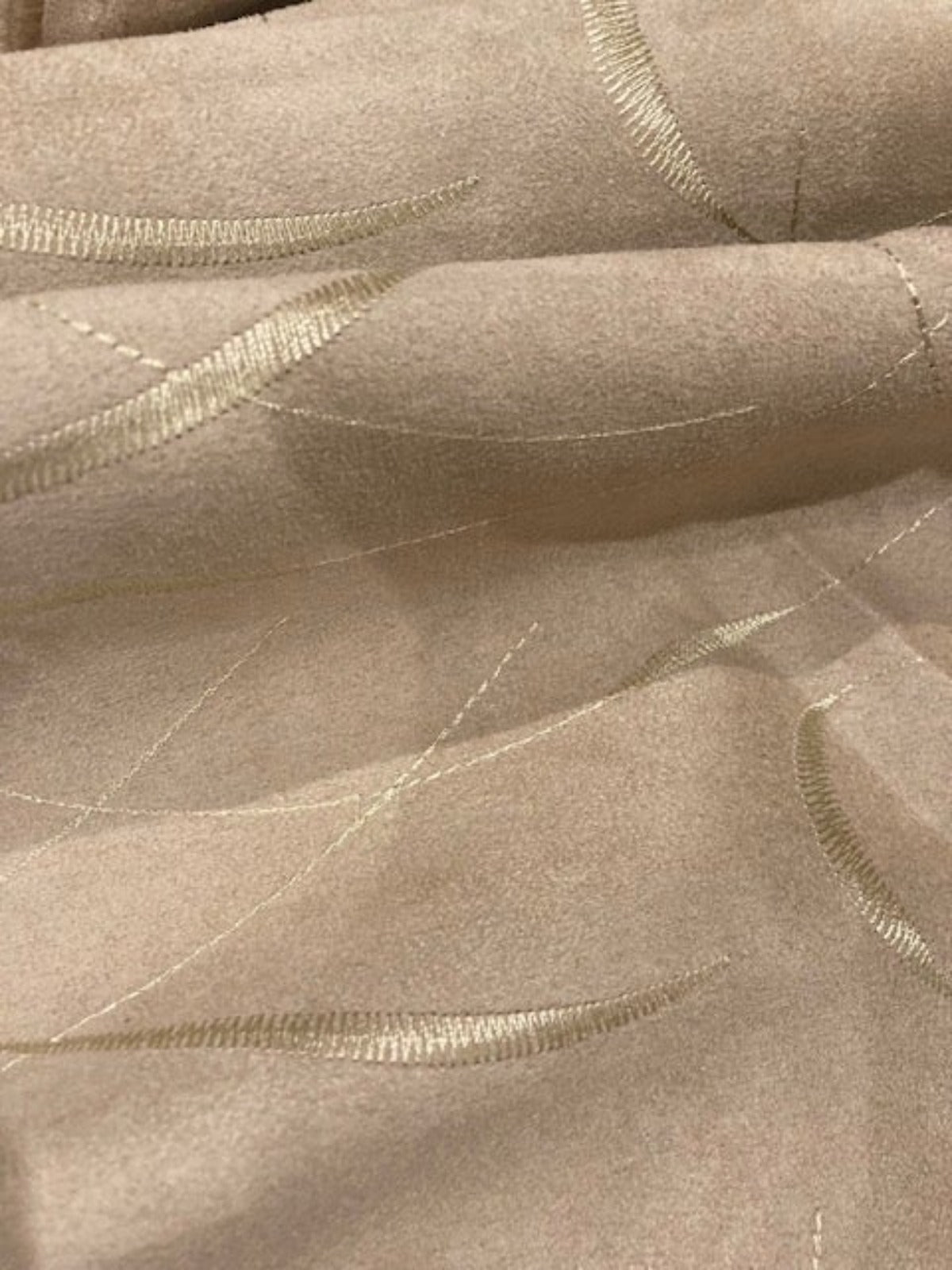 Beige Suede Fabric with Swirl Embroidery – Polyester Dress & Top Fabric