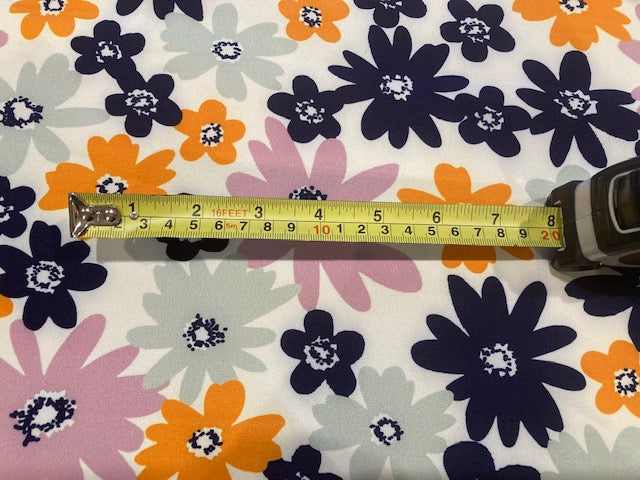 Navy/Orange Daisies on Ivory Crepe Jersey
