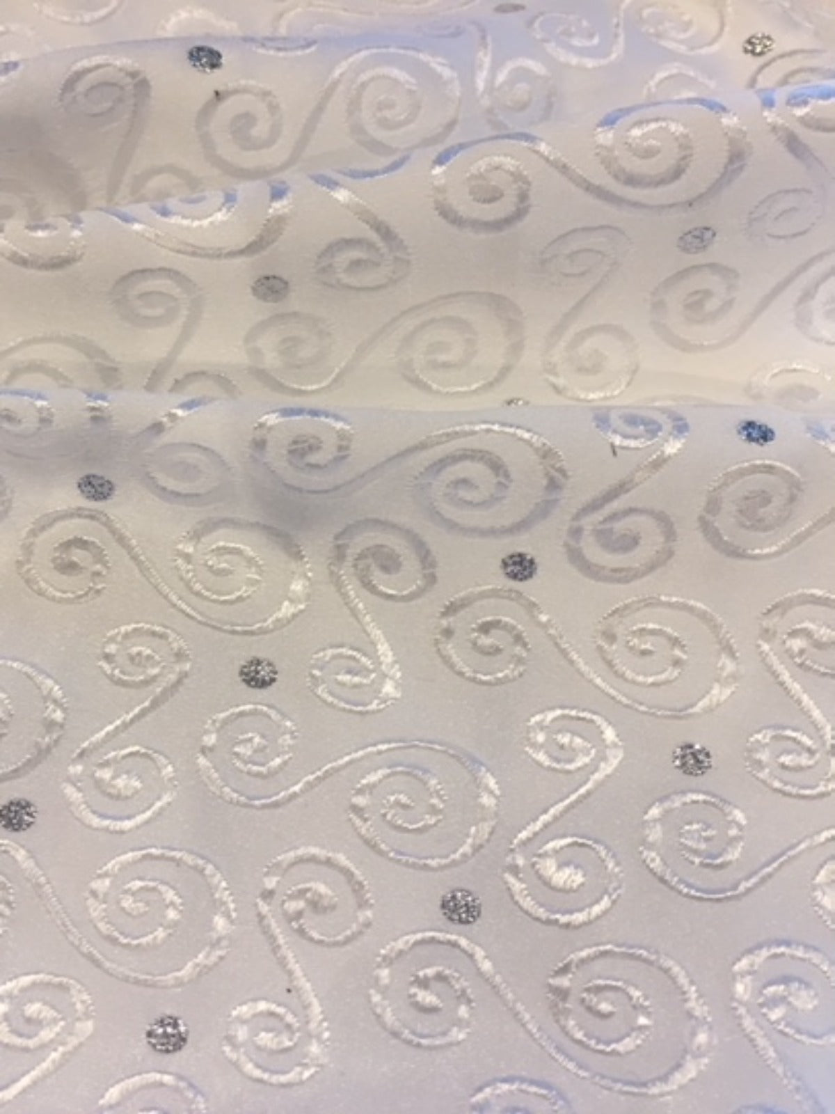 White Swirl Jacquard with Silver Lurex Spot