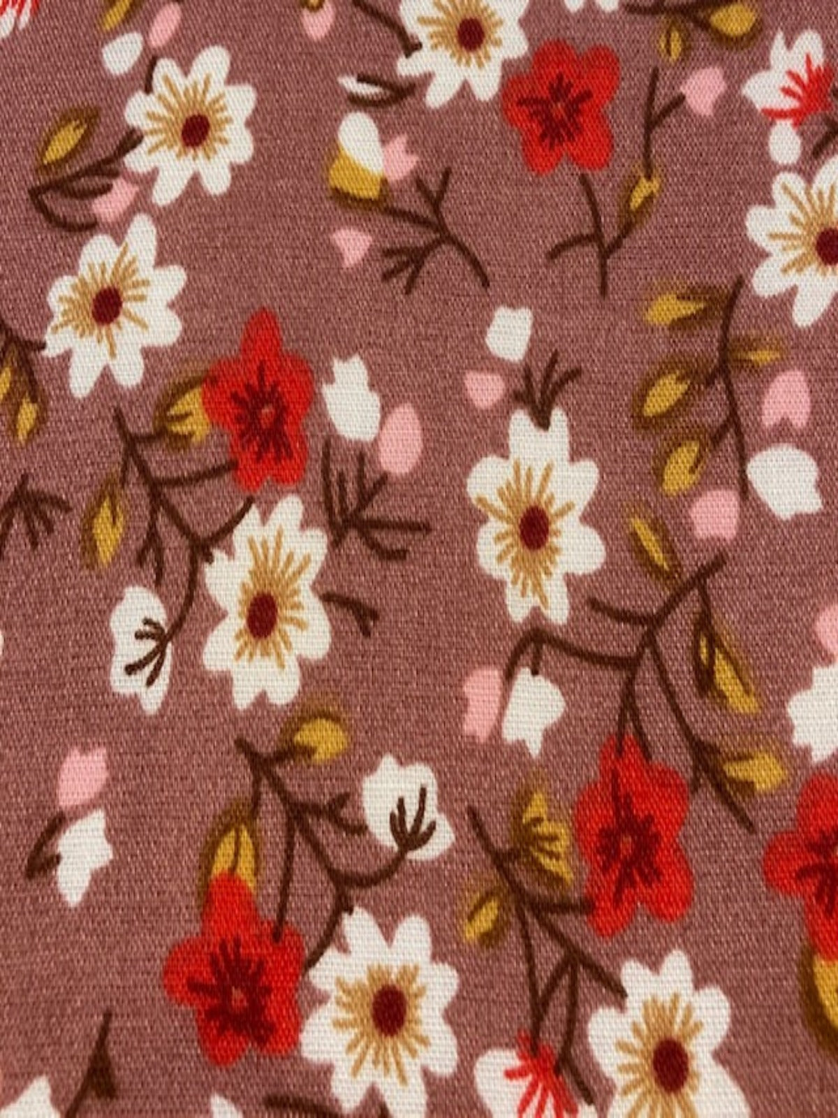 Red/ White Flowers on Deep Rose Viscose