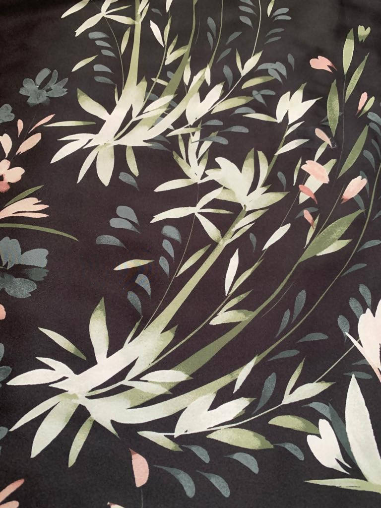 Dusty Pink Flower border print on Black - Deadstock fabric on AmoThreads