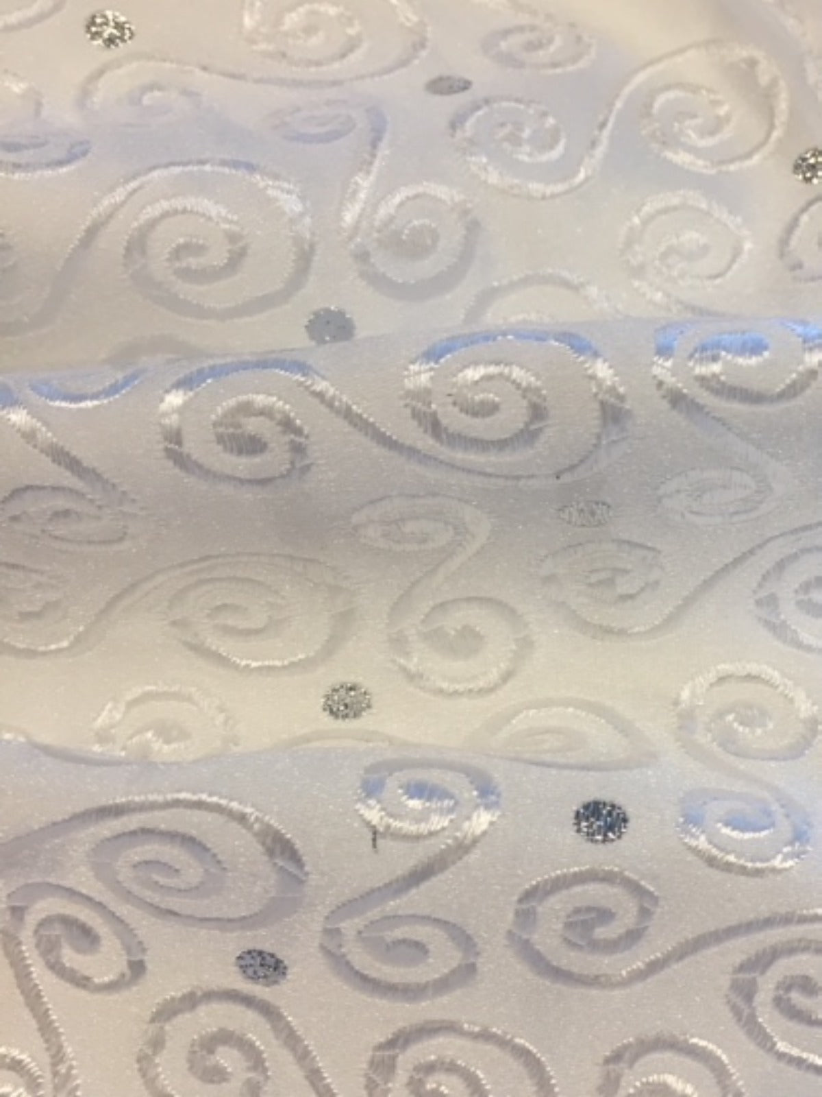 White Swirl Jacquard with Silver Lurex Spot