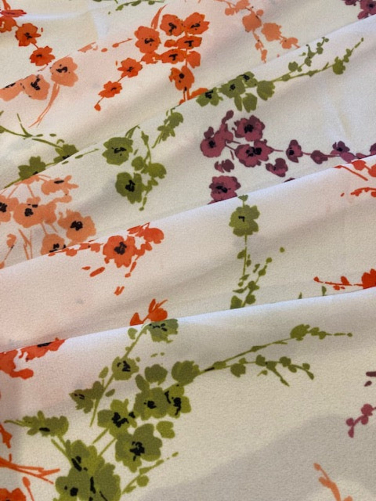 Multi Coloured Sprigs of Flowers on Nude Crepe