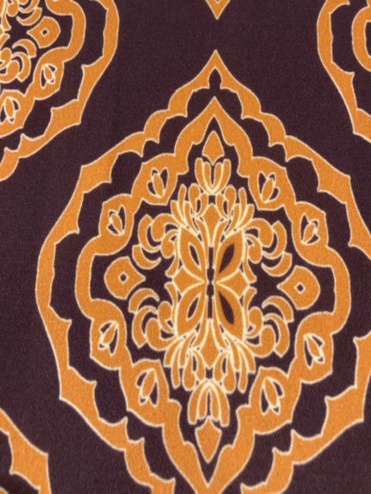 Gold Geometric on Chestnut Crepe – 100% Polyester, 145 cm Wide