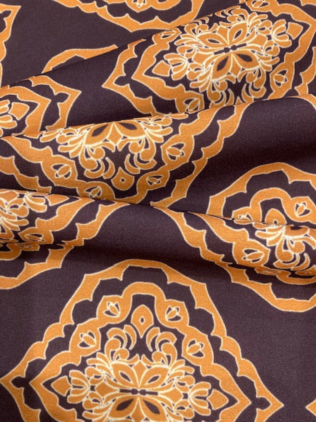 Gold Geometric on Chestnut Crepe – 100% Polyester, 145 cm Wide