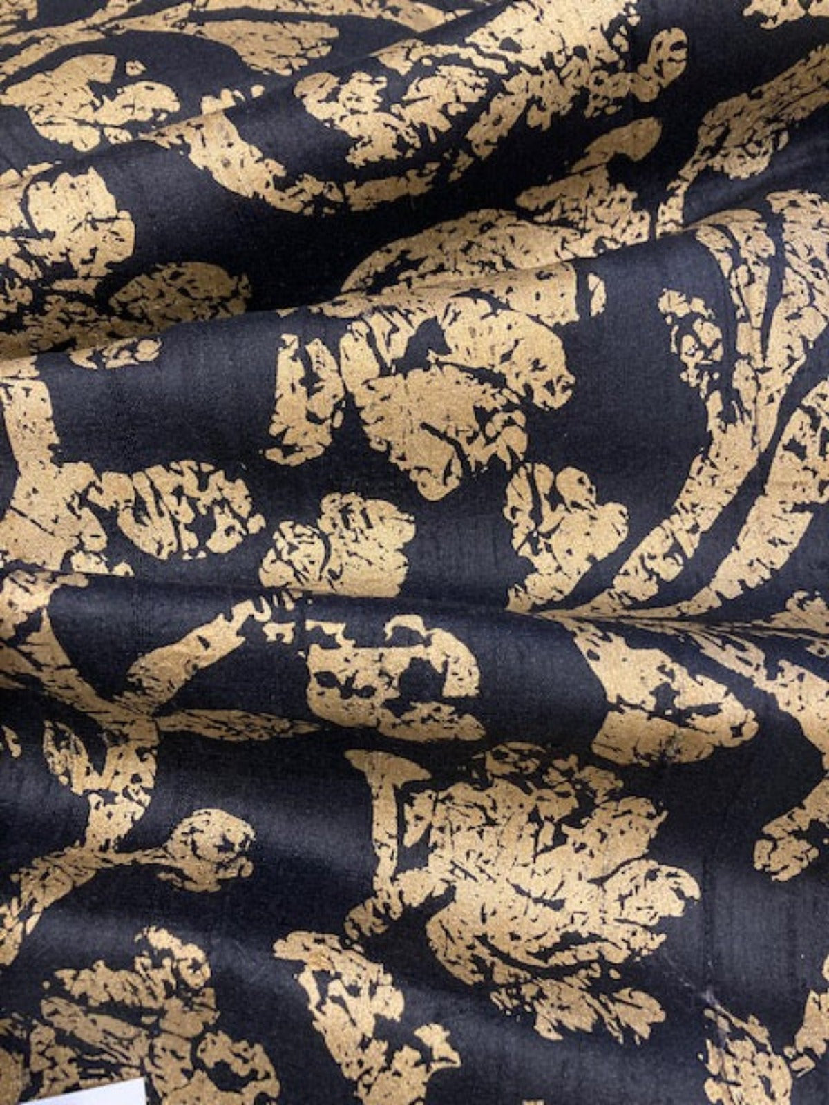 Gold Print on Black Silk Dupion (Heavily Slubbed)