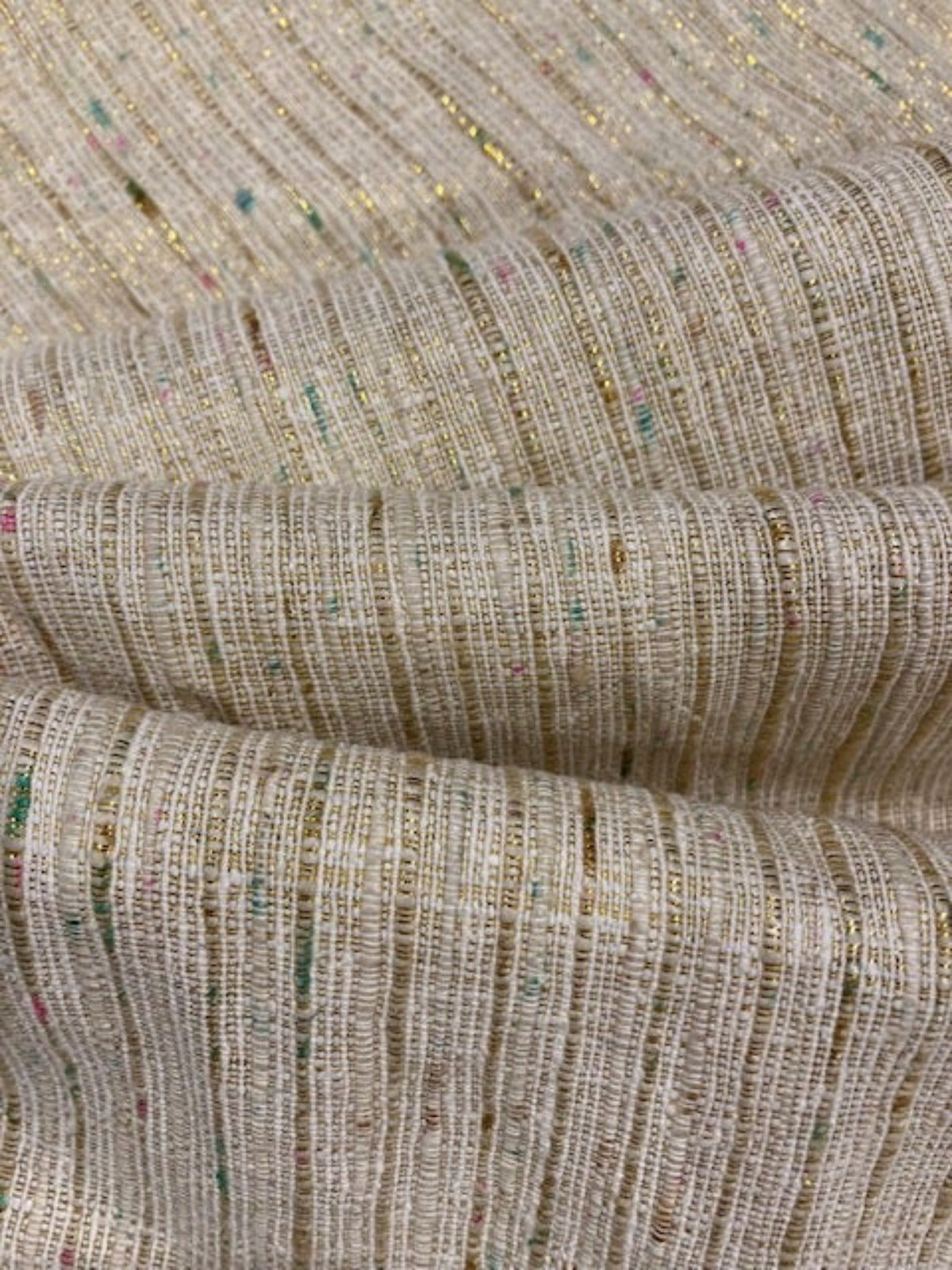 Beige Dupion Effect with Gold Lurex and Multi Coloured Flecks