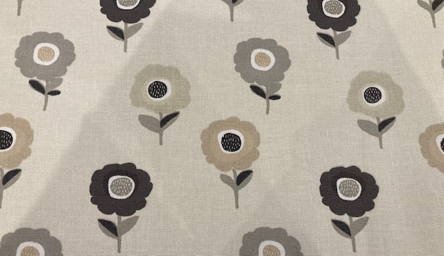 Beige / Grey Individual Flower on Ivory Cotton Furnishing