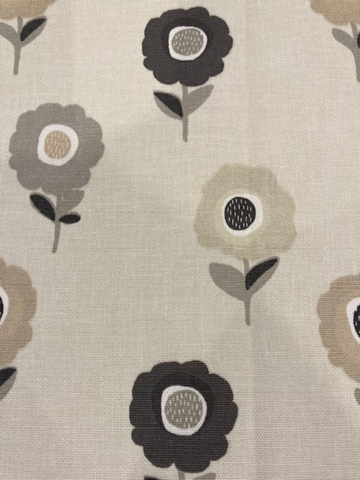 Beige / Grey Individual Flower on Ivory Cotton Furnishing