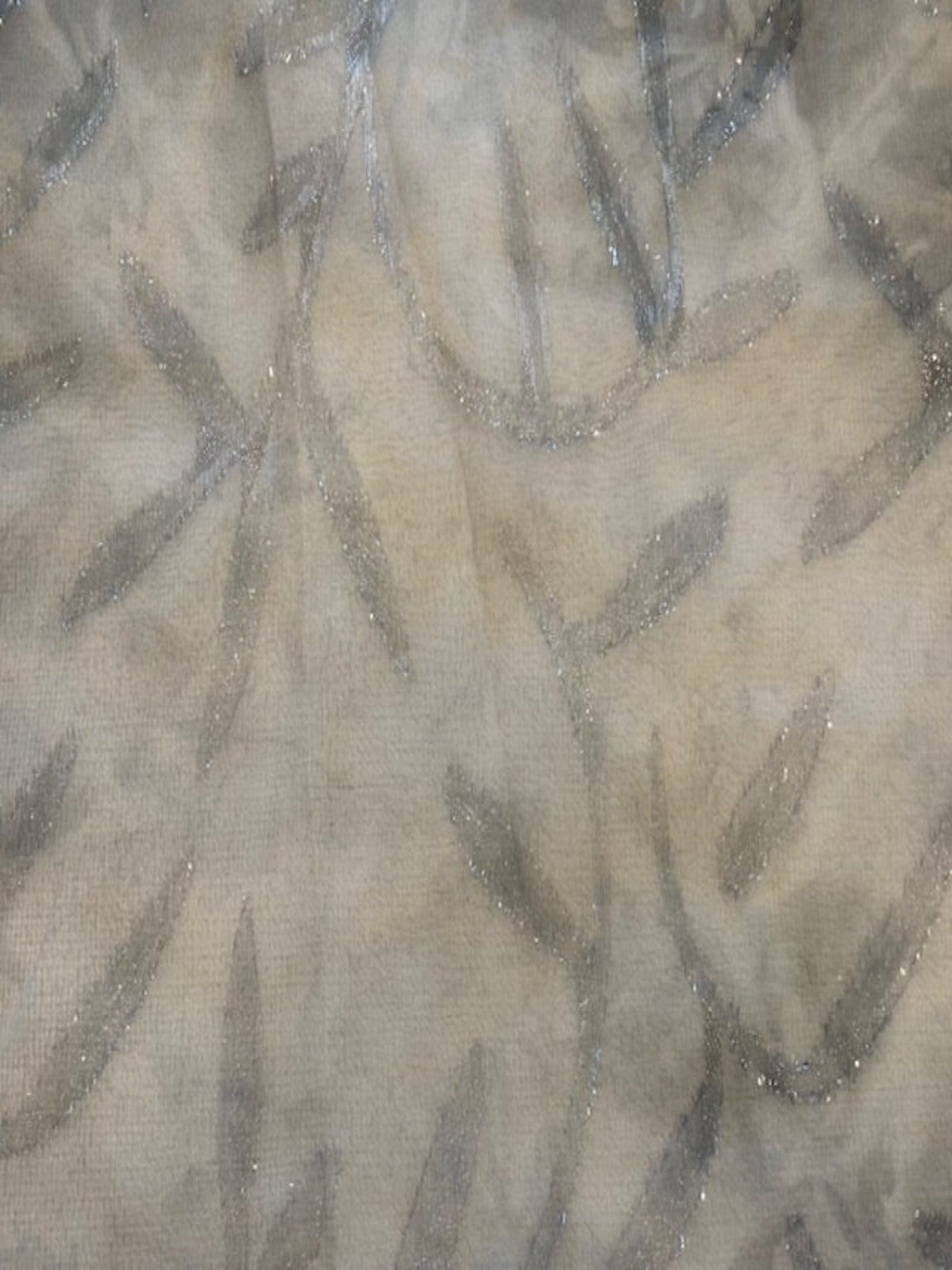 Grey Mottled Print with Leaf Overglitter on Chiffon