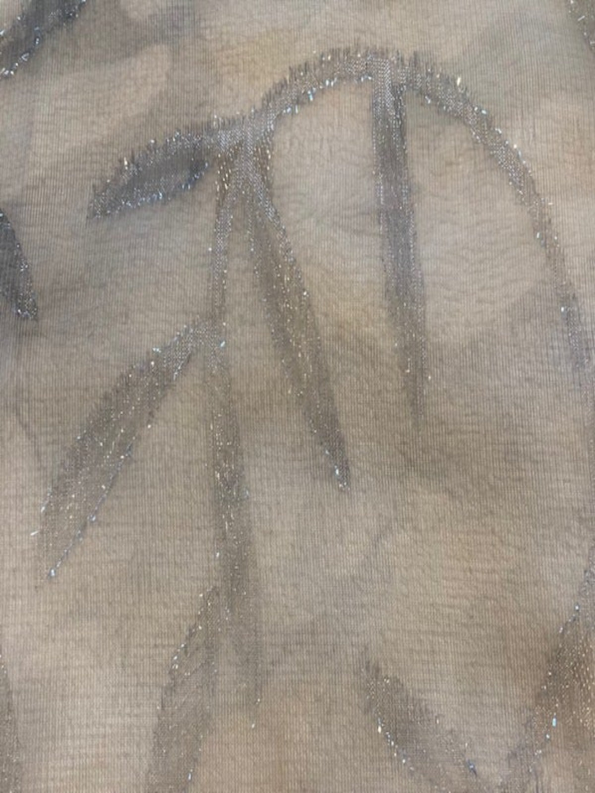 Grey Mottled Print with Leaf Overglitter on Chiffon