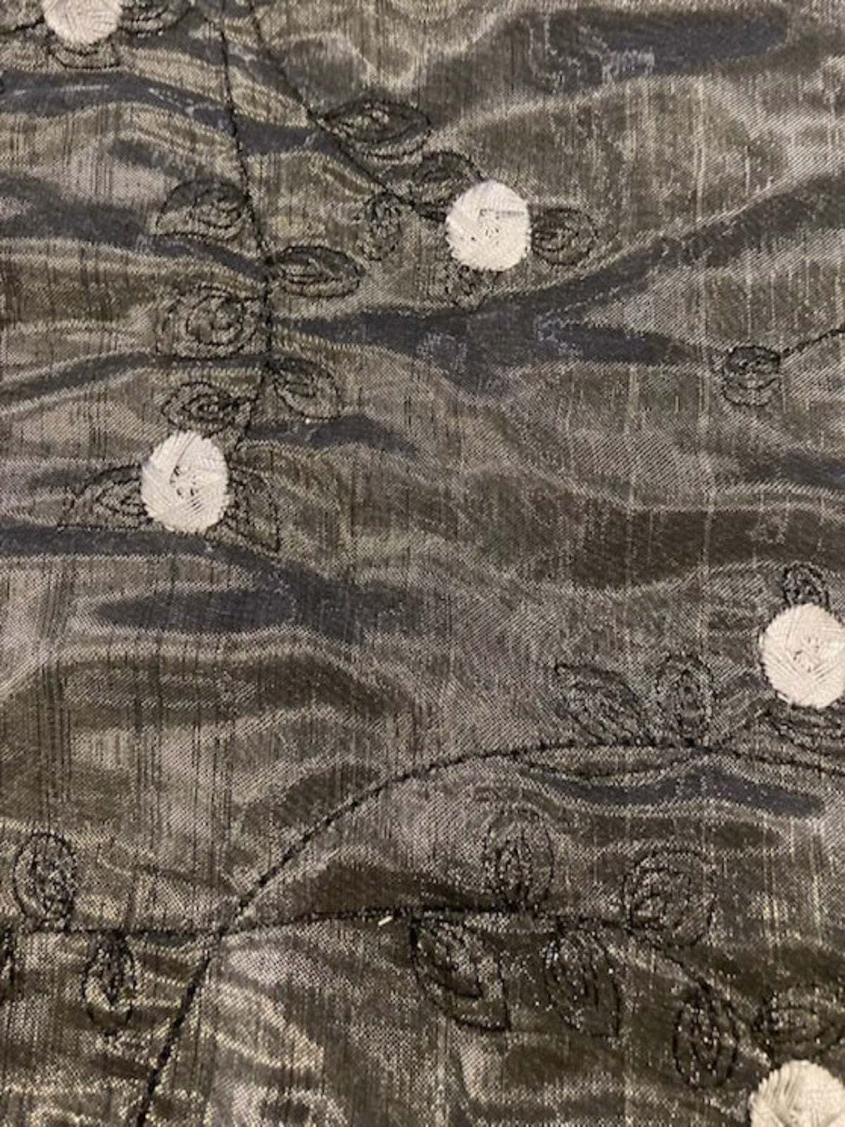 Silver Shimmer Organza on Black Taffeta with Embroidery, Double Fabric