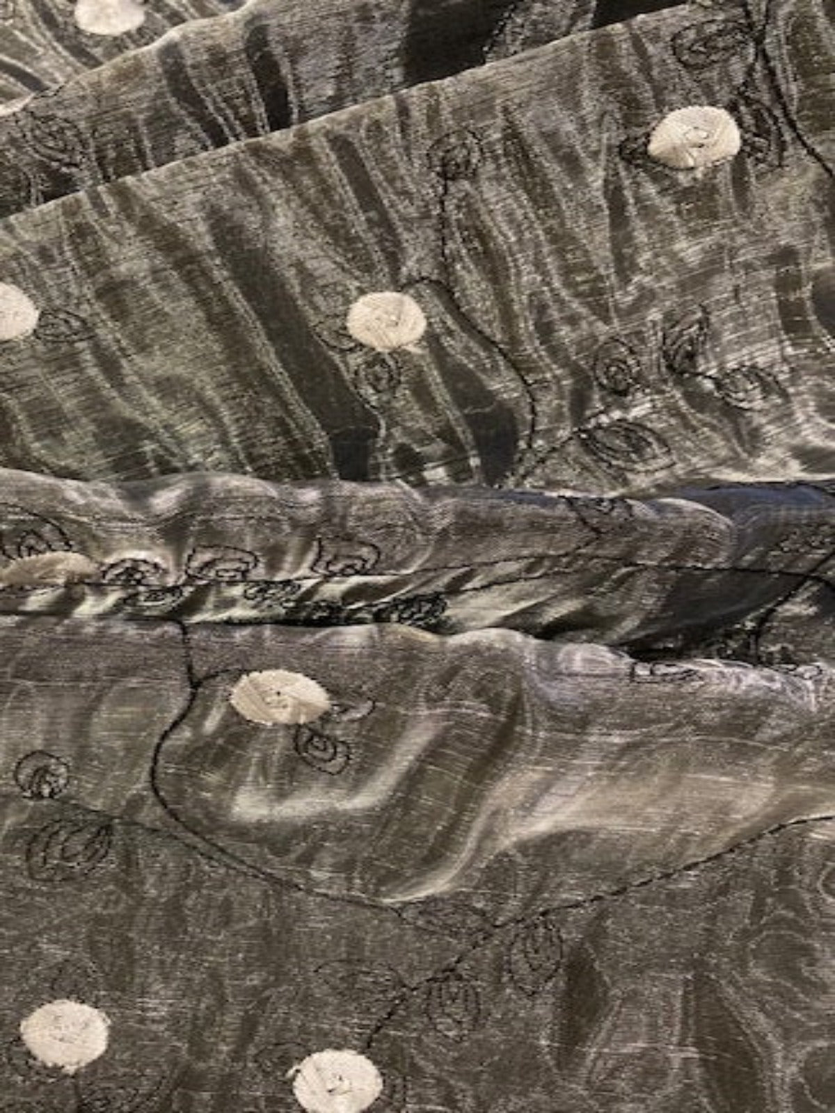 Silver Shimmer Organza on Black Taffeta with Embroidery, Double Fabric