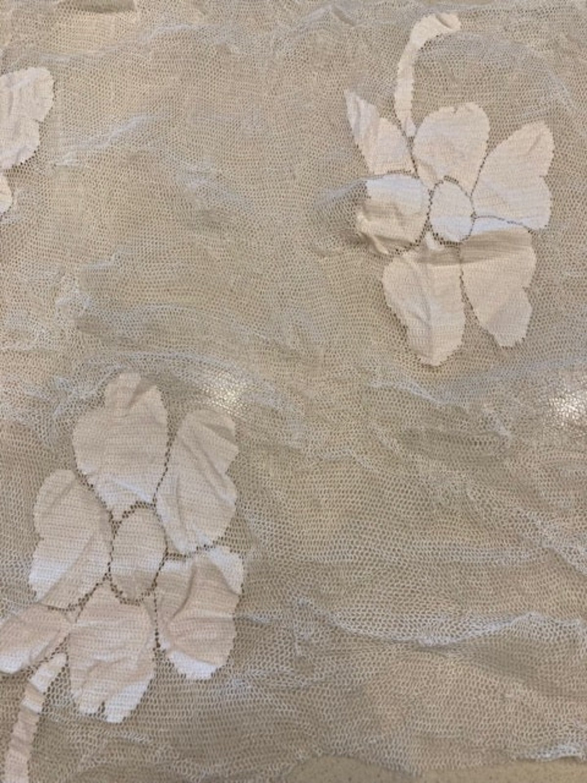 Ivory Overlaid Flowers on Open Tulle