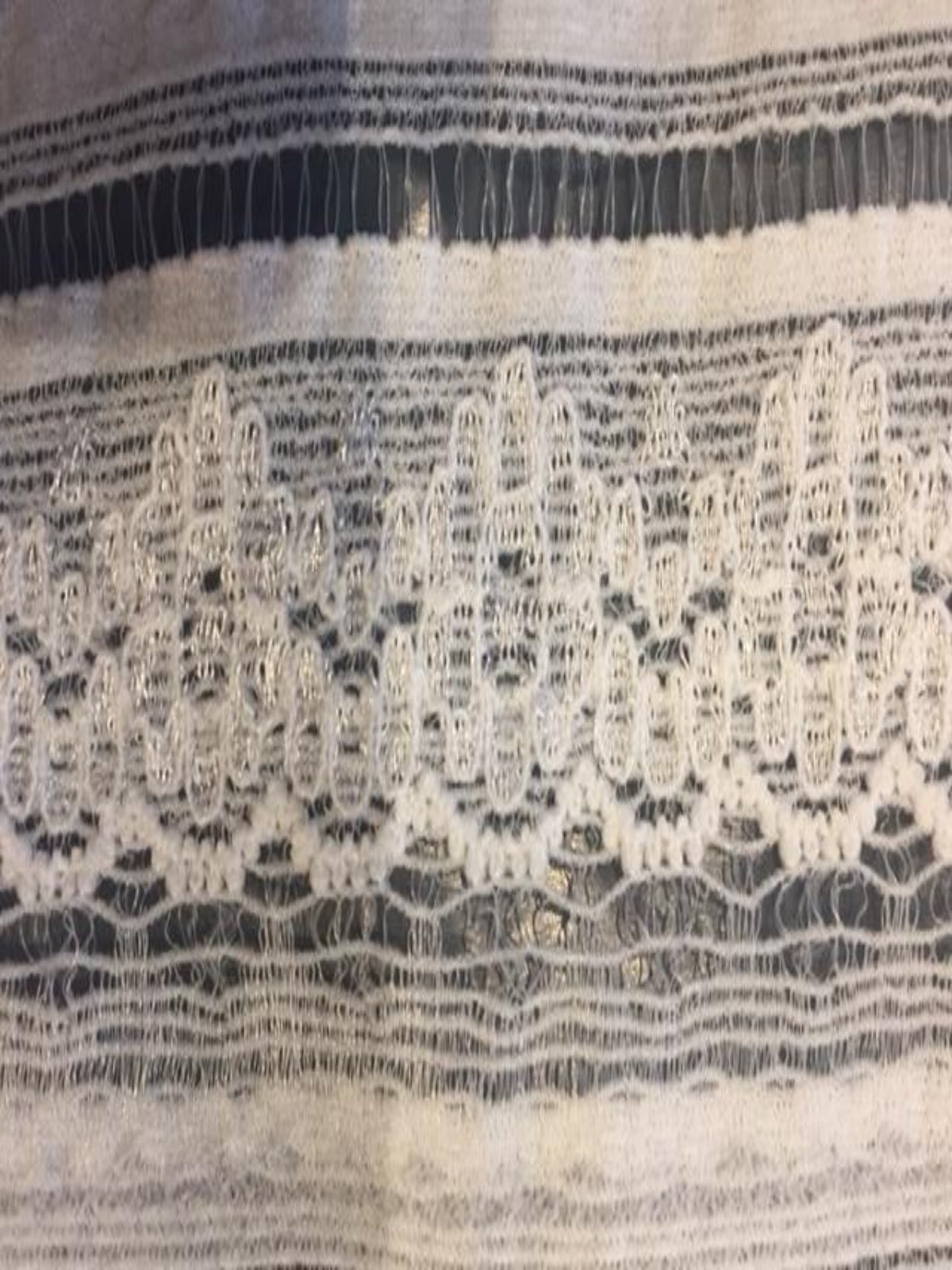 Ivory directional stretch lace with silver lurex thread - Deadstock fabric on AmoThreads