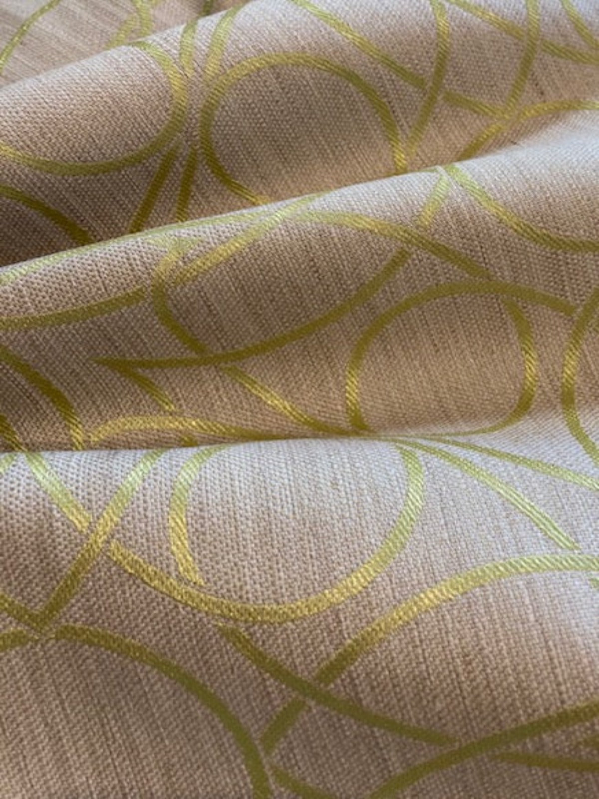 Lime on Beige Jacquard Fabric 140cm – Textured Furnishing Fabric for Interiors