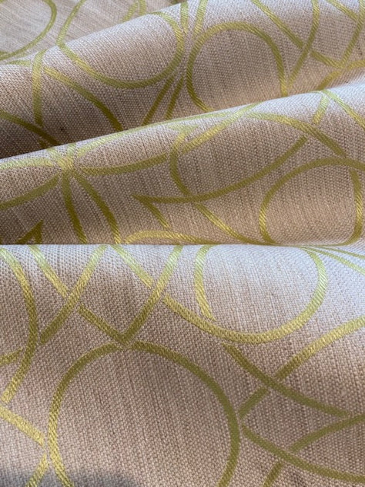 Lime on Beige Jacquard Fabric 140cm – Textured Furnishing Fabric for Interiors