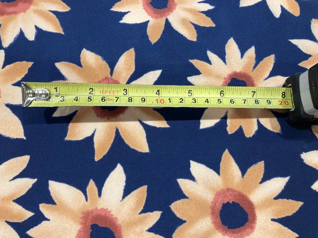 Gold Individual Flowers on Navy Crepe – 100% Polyester, 145 cm Wide