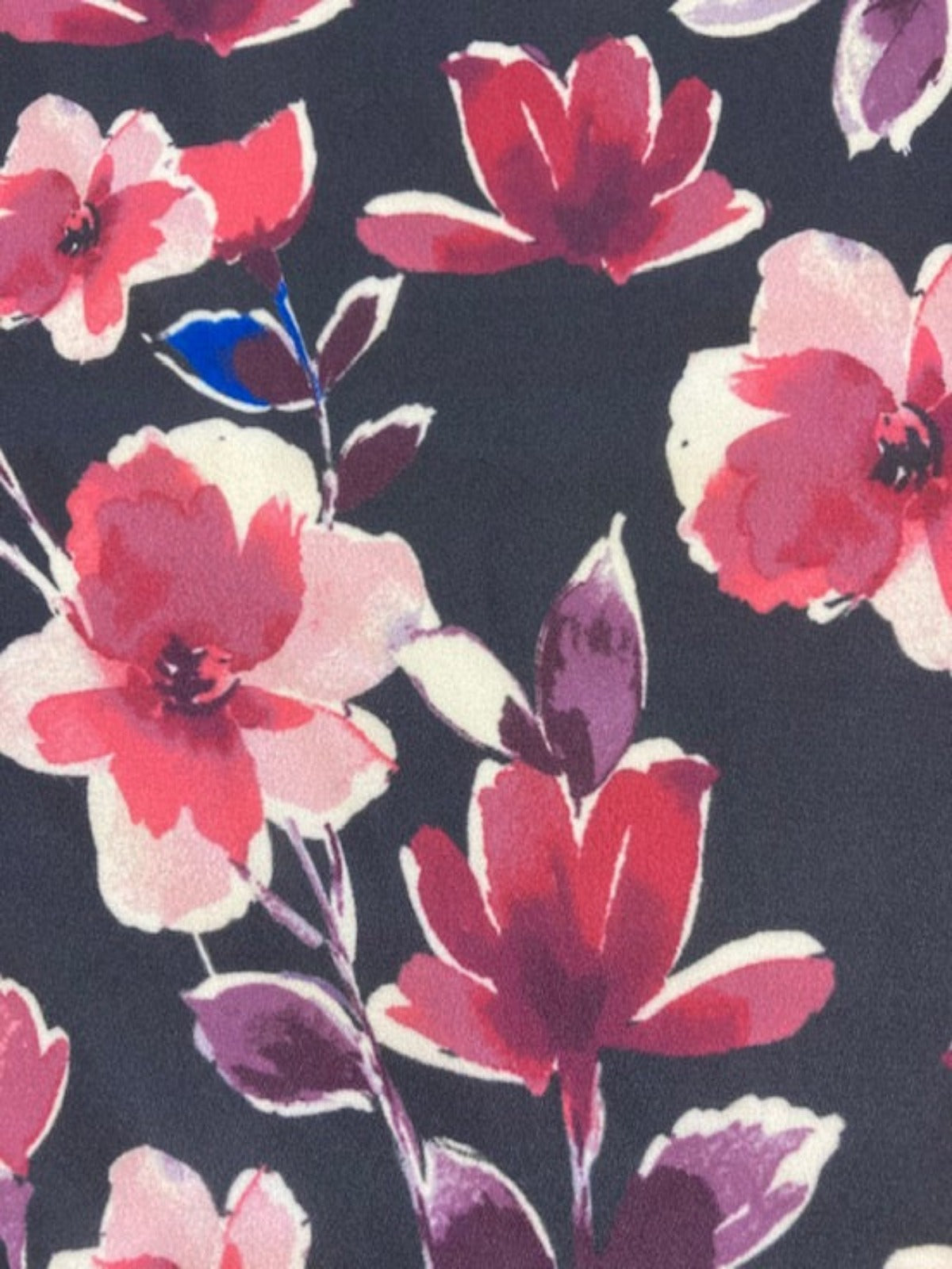 Purple / Cerise Flowers on Navy Crepe