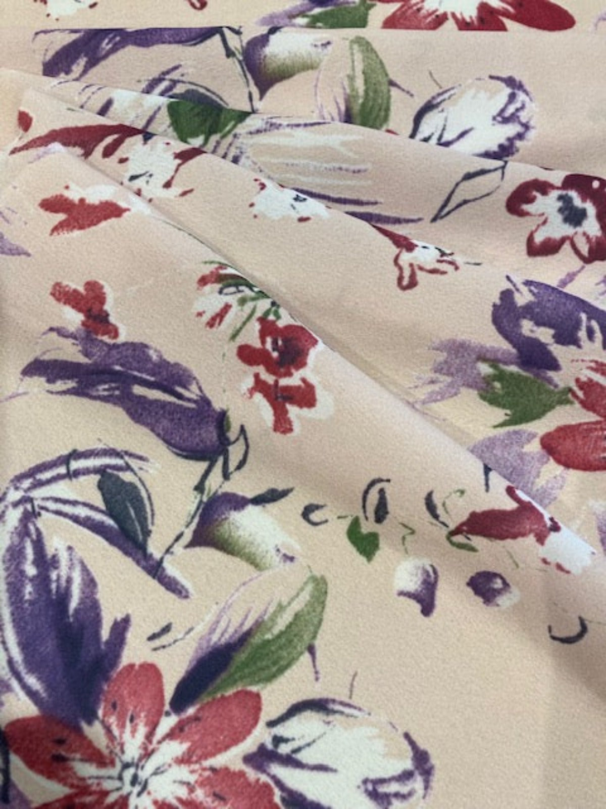 Multi Flowers on Nude Blush Crepe De Chine