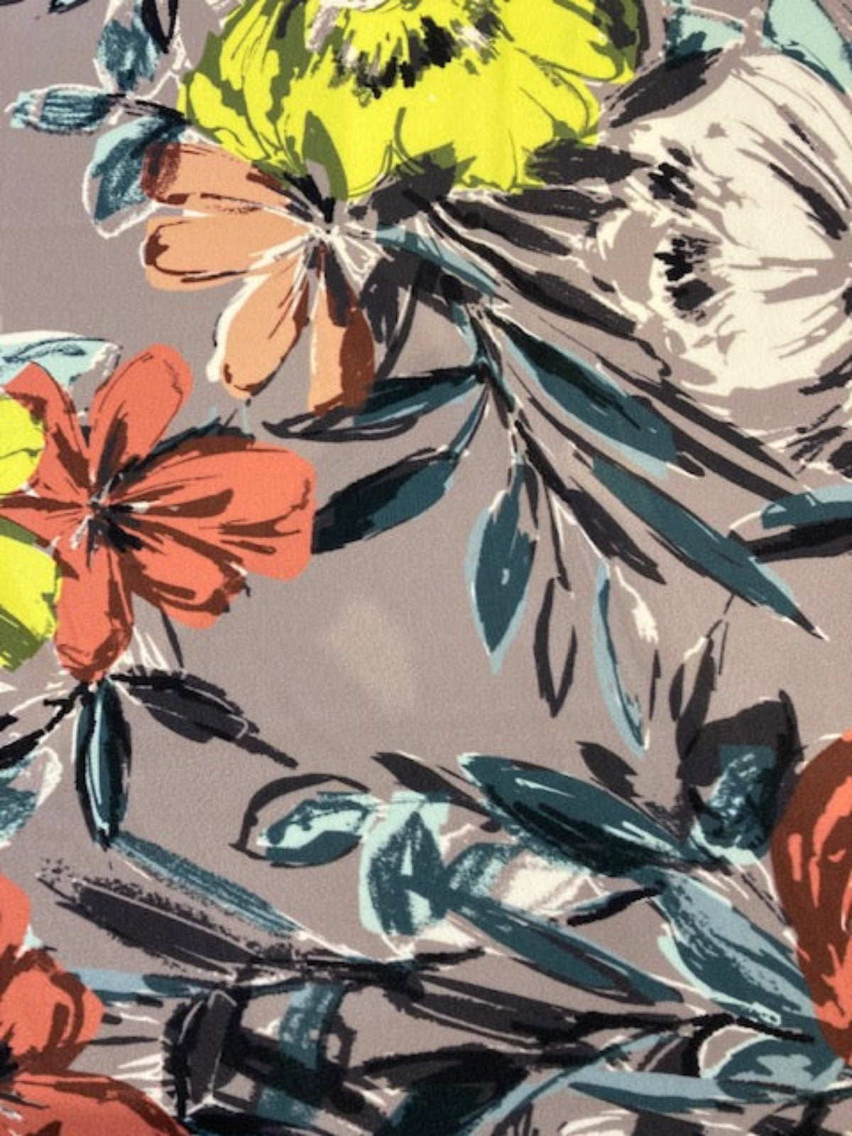 Lime / Orange Flowers on Grey Dress Weight Crepe