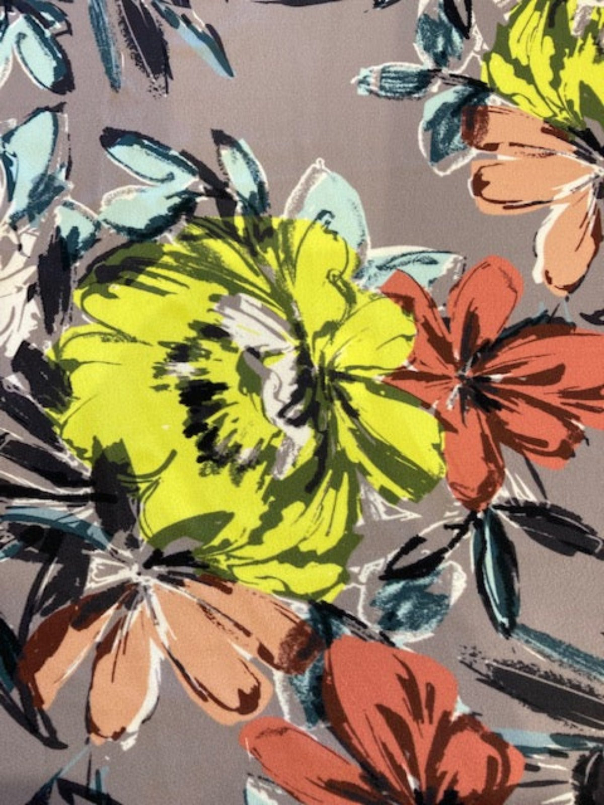 Lime / Orange Flowers on Grey Dress Weight Crepe