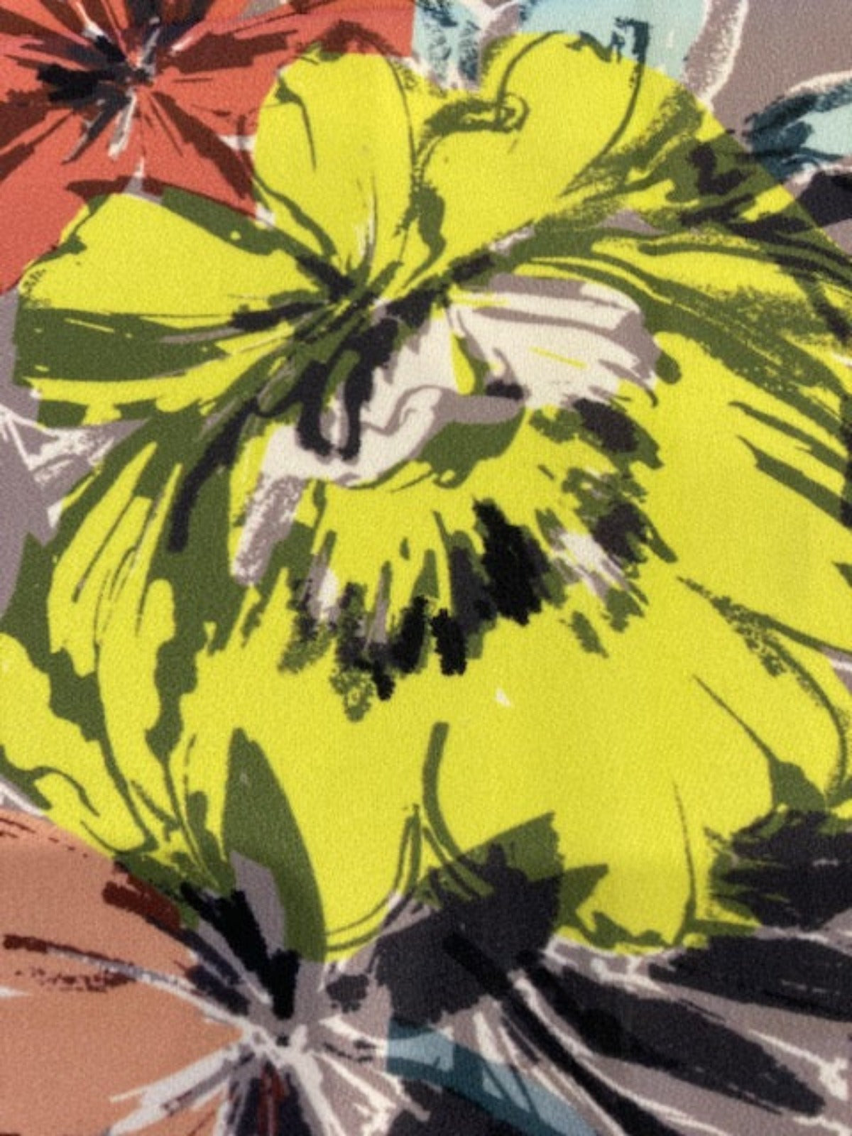 Lime / Orange Flowers on Grey Dress Weight Crepe