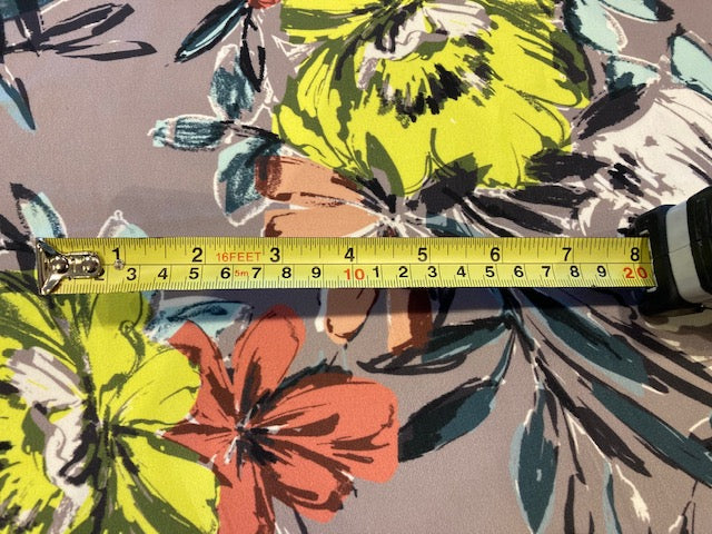 Lime / Orange Flowers on Grey Dress Weight Crepe