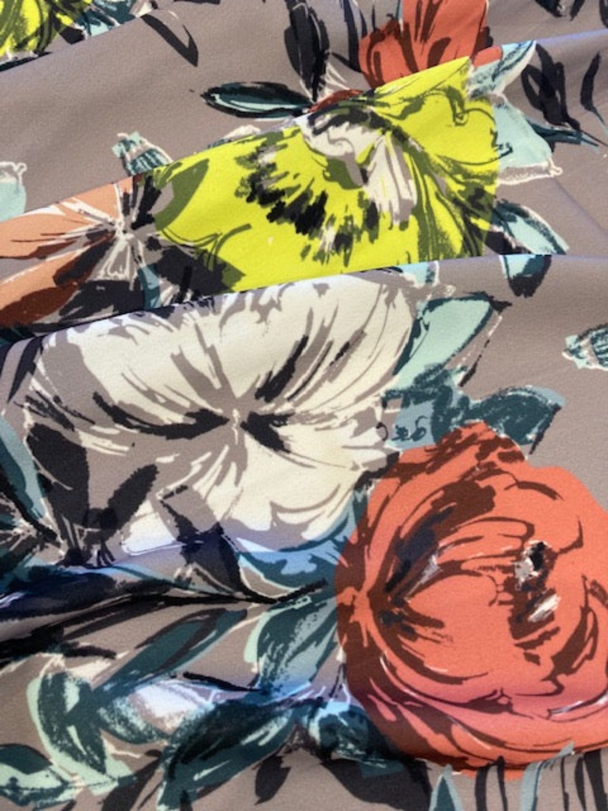 Lime / Orange Flowers on Grey Dress Weight Crepe