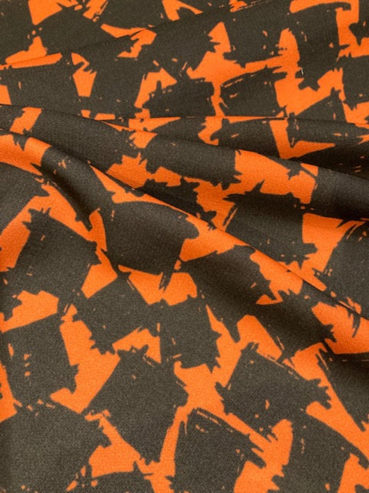 Black Abstract Blocks on Orange – Dress Weight 100% Polyester, 145 cm Wide