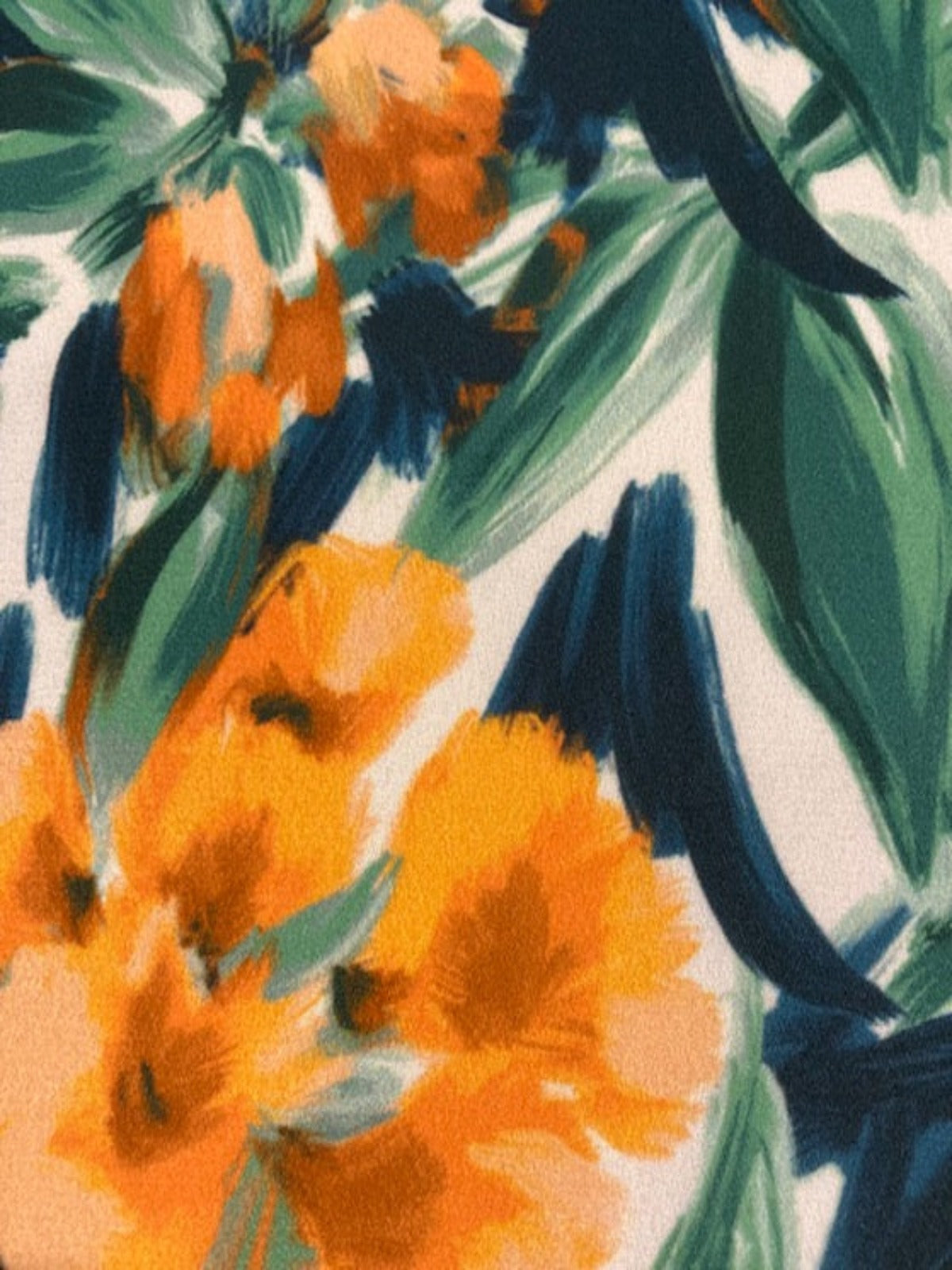Orange Flowers on Green Leaves on Crepe De Chine
