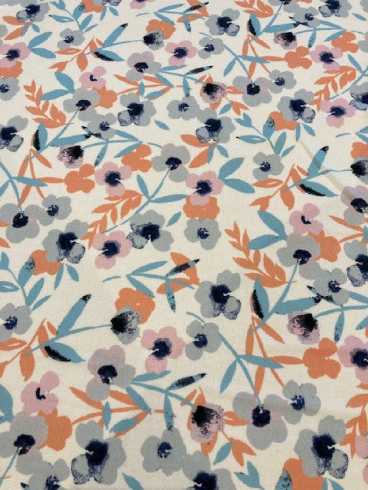 Pastel Orange & Pastel Teal Flowers on Ivory Jersey