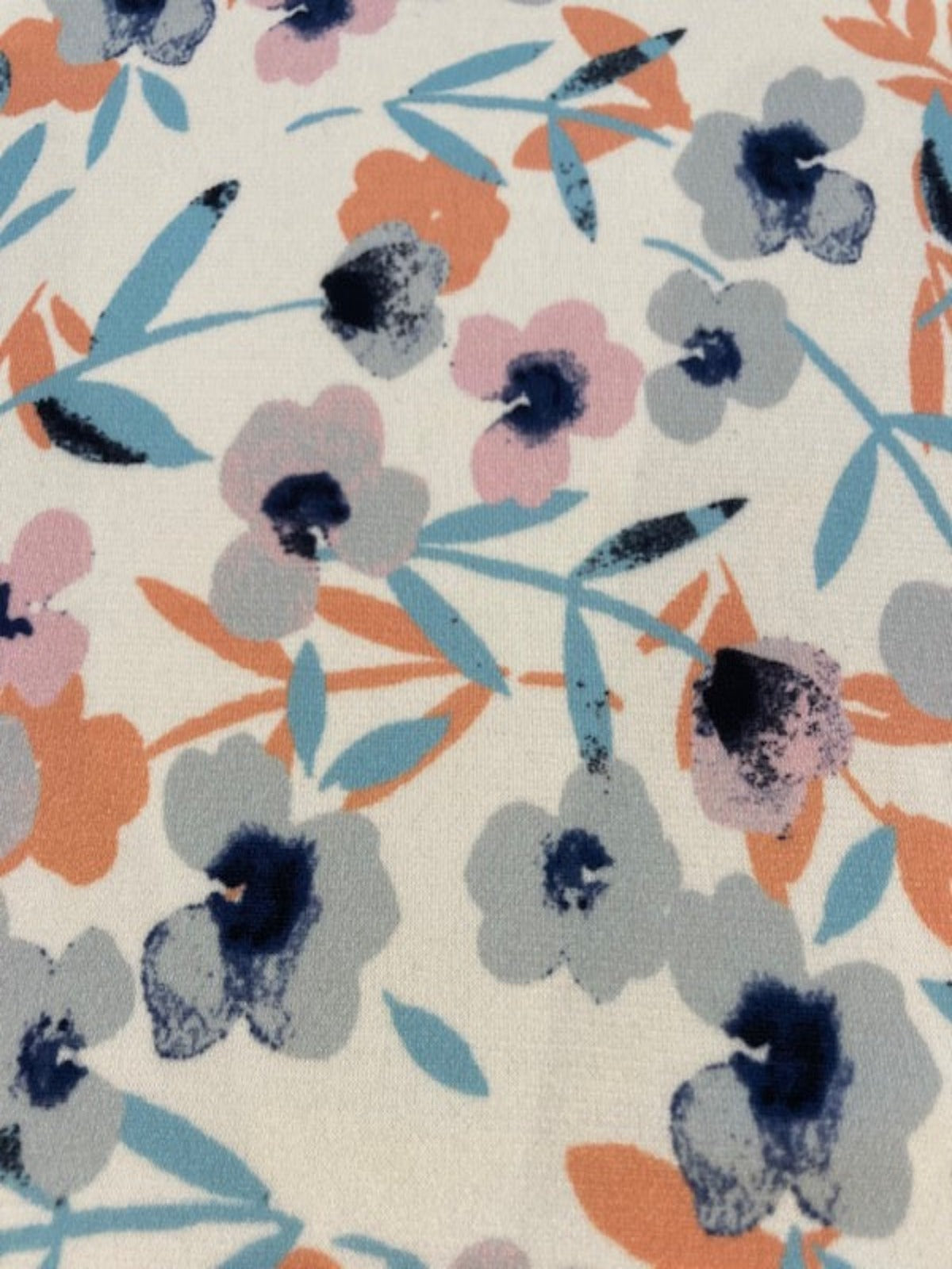 Pastel Orange & Pastel Teal Flowers on Ivory Jersey