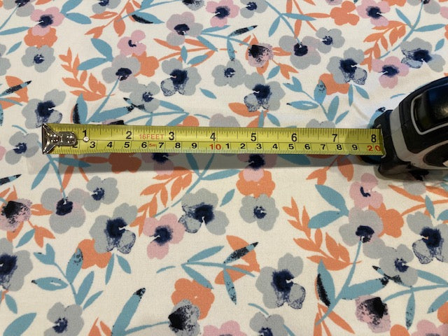 Pastel Orange & Pastel Teal Flowers on Ivory Jersey