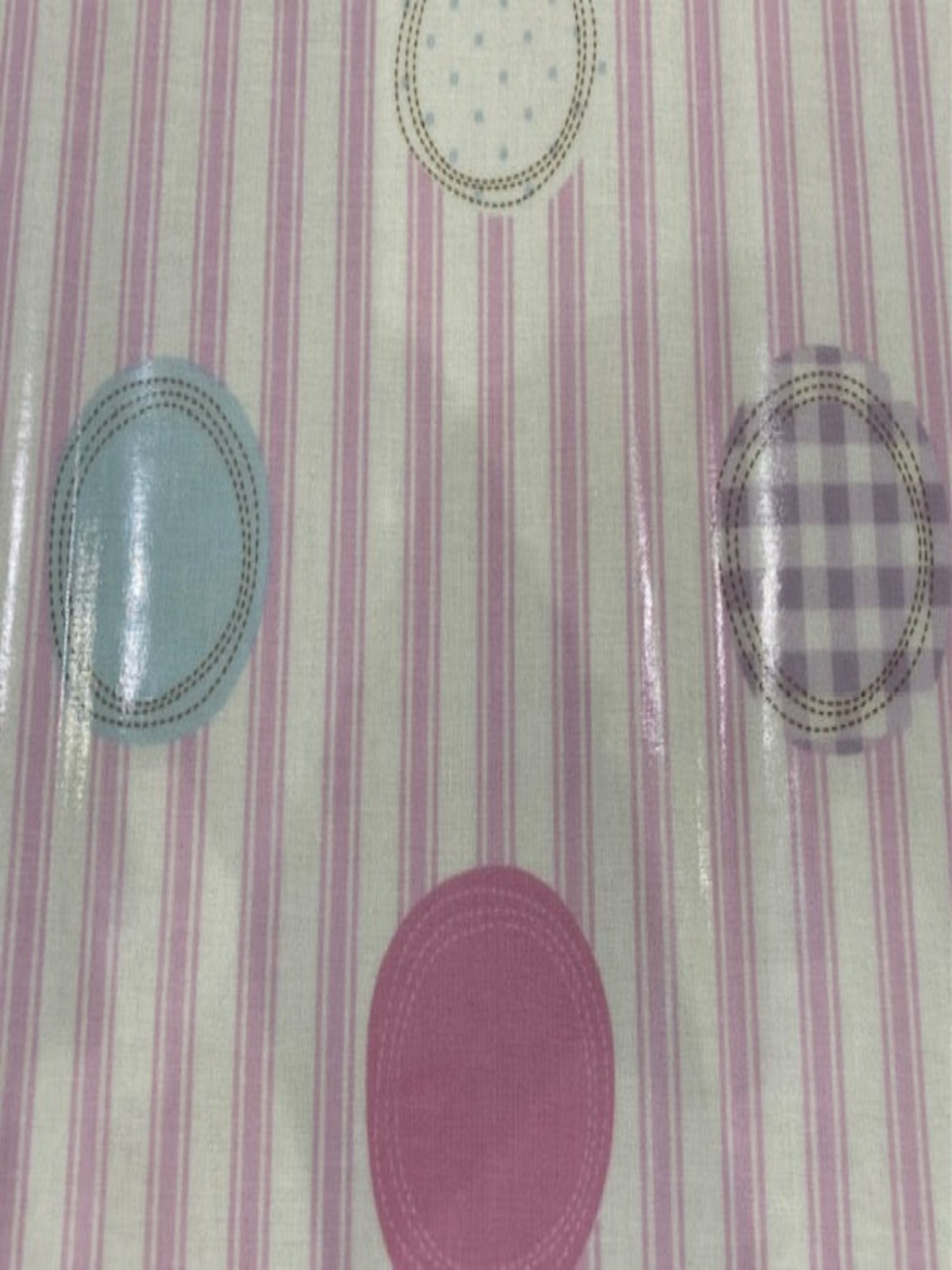 Patches on Pink Stripe on PVC Coated Cotton