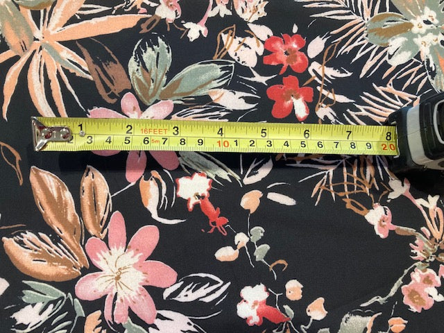 Multi Flowers on Black Crepe De Chine