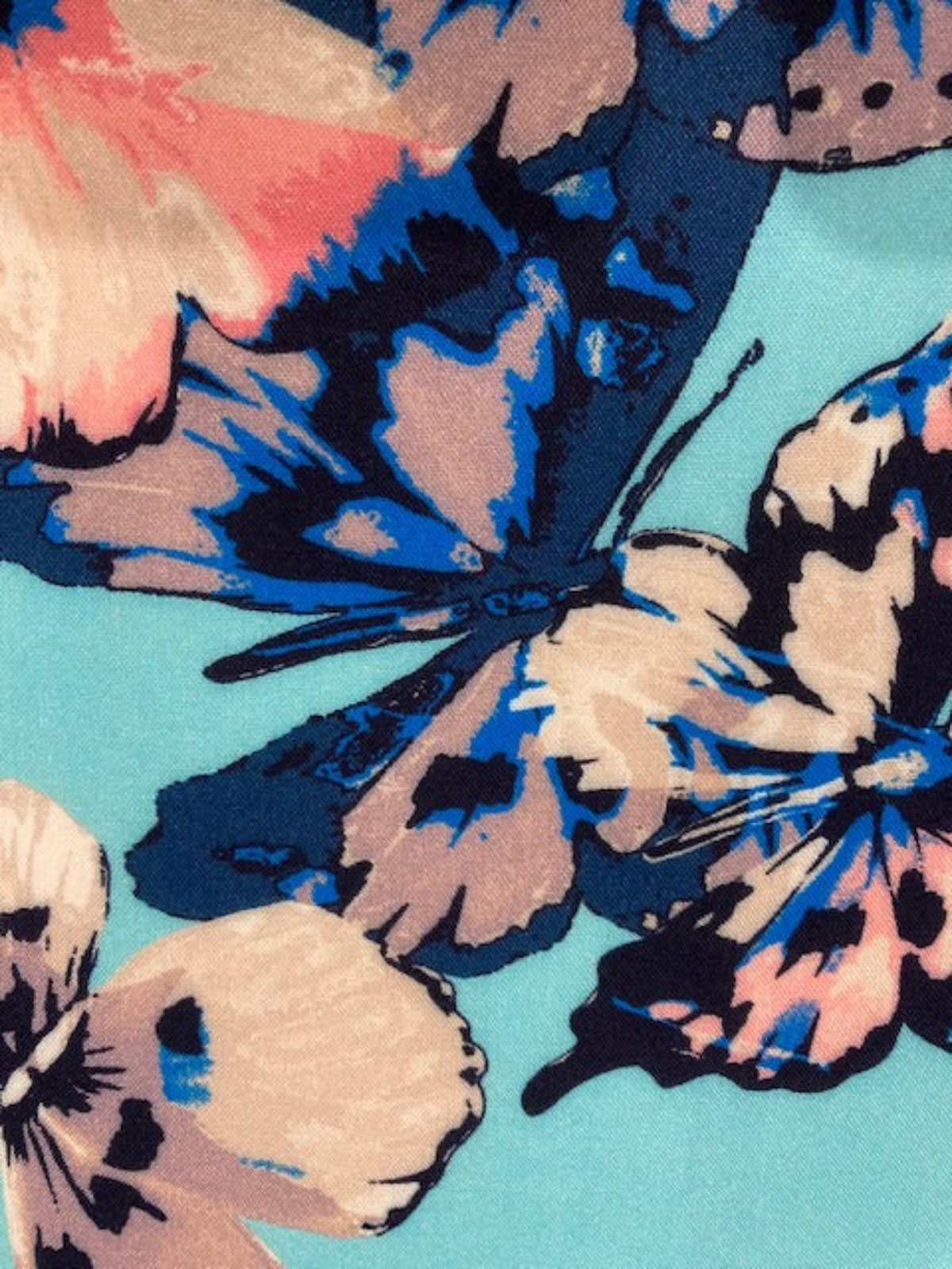 Pink & Blue Butterflies on Sky Blue Viscose