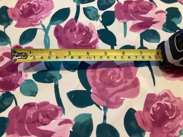 Pink Roses on Dress Weight Crepe – Elegant & Flowing