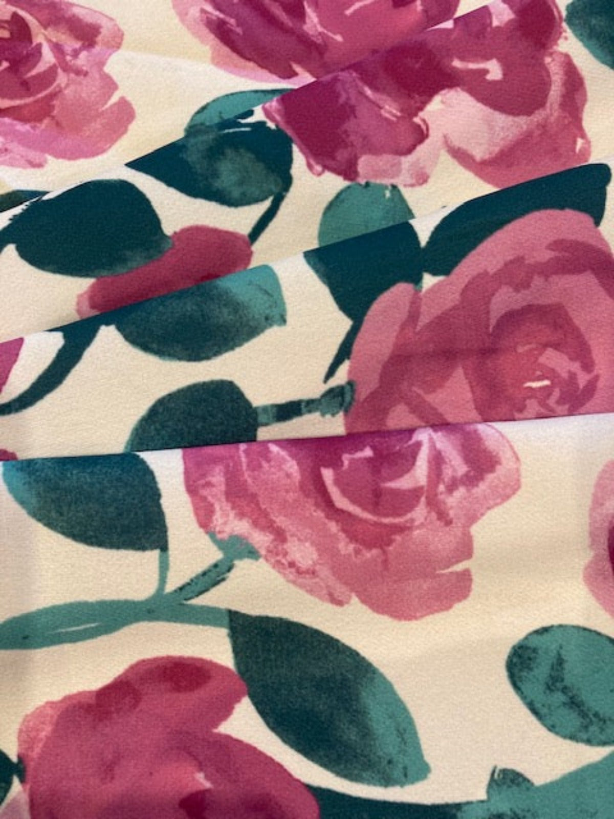 Pink Roses on Dress Weight Crepe – Elegant & Flowing