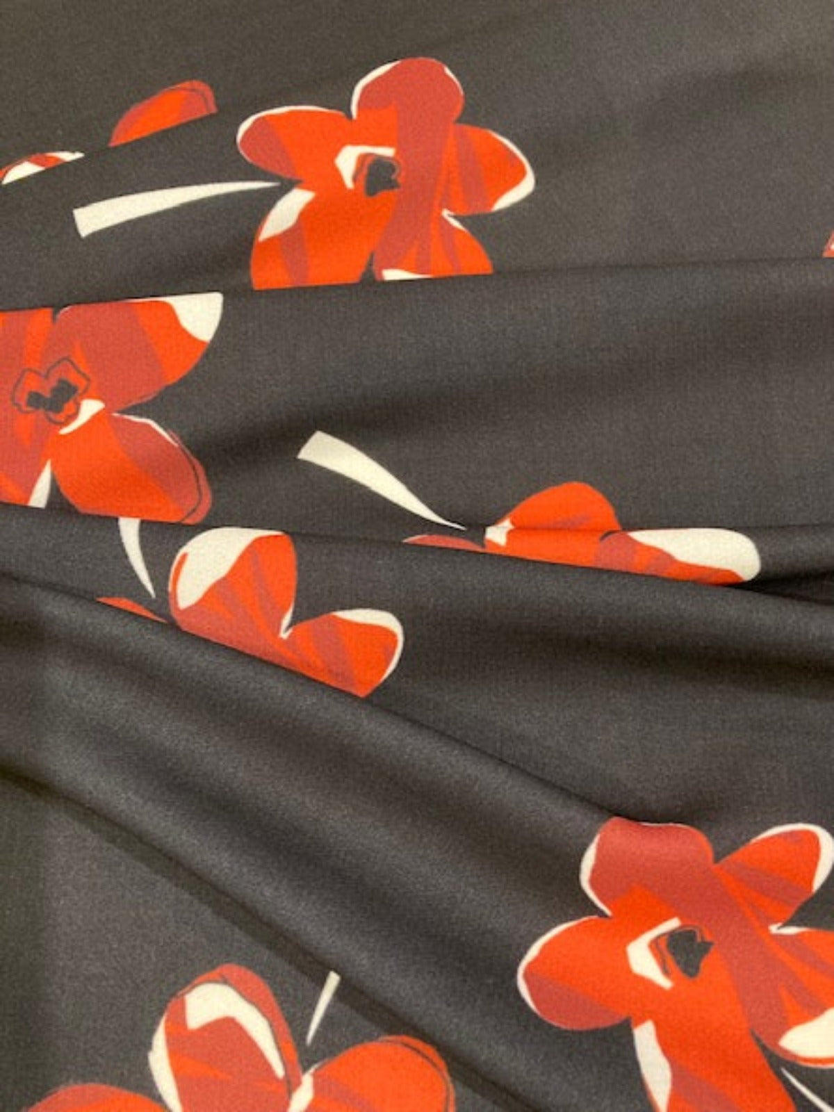 Individual Red Flowers on Black Dress Weight – 145 cm Wide
