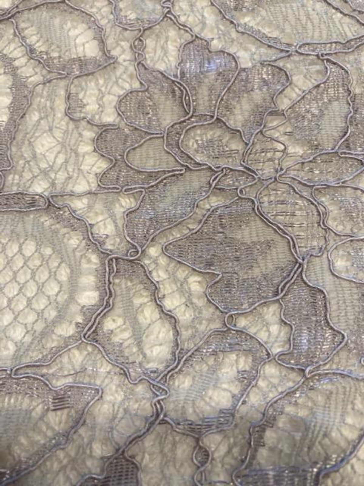 Silver with a hint of Blush Corded Lace with Scalloped Edge