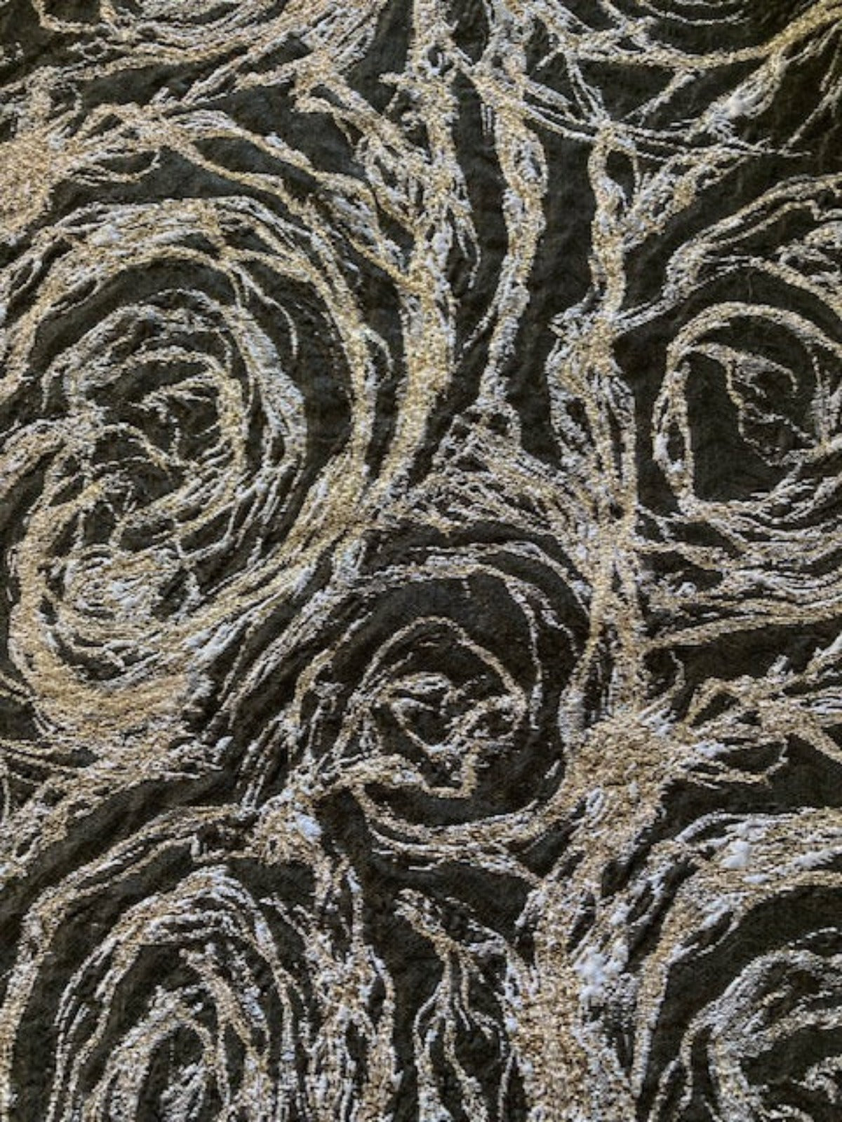 Silver Blue Rose Design Lurex Jacquard on Black