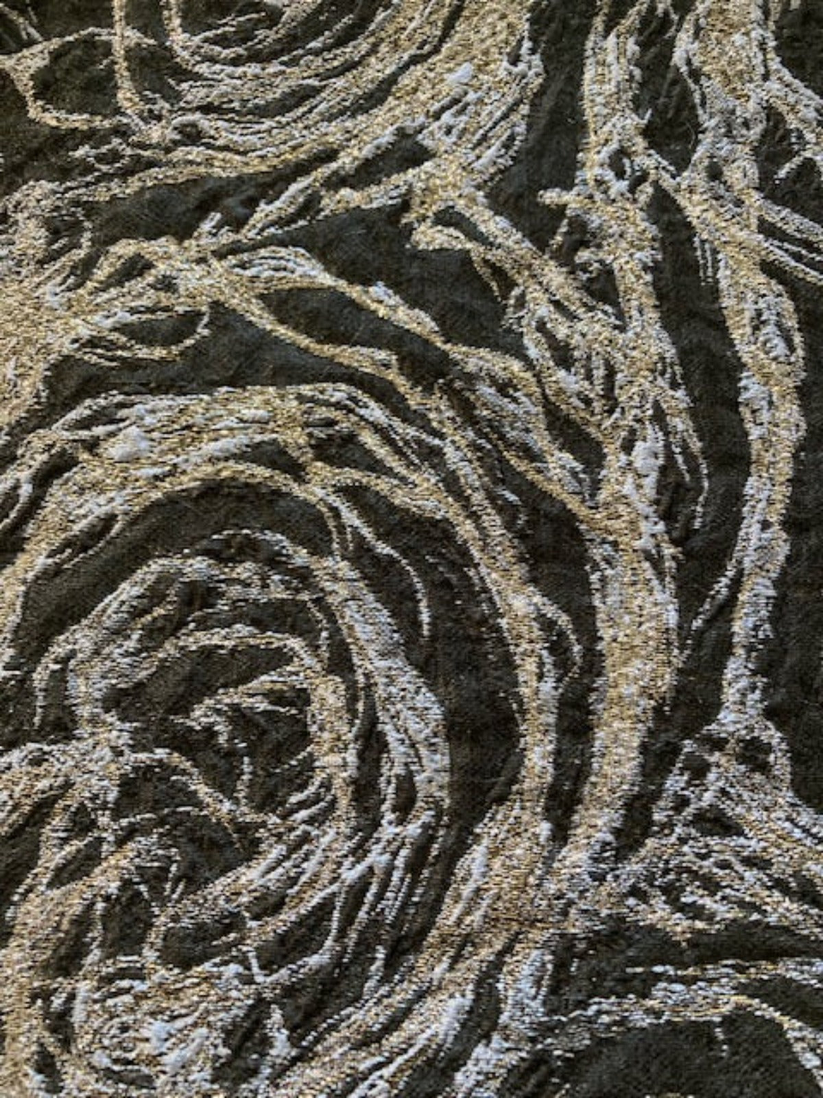 Silver Blue Rose Design Lurex Jacquard on Black