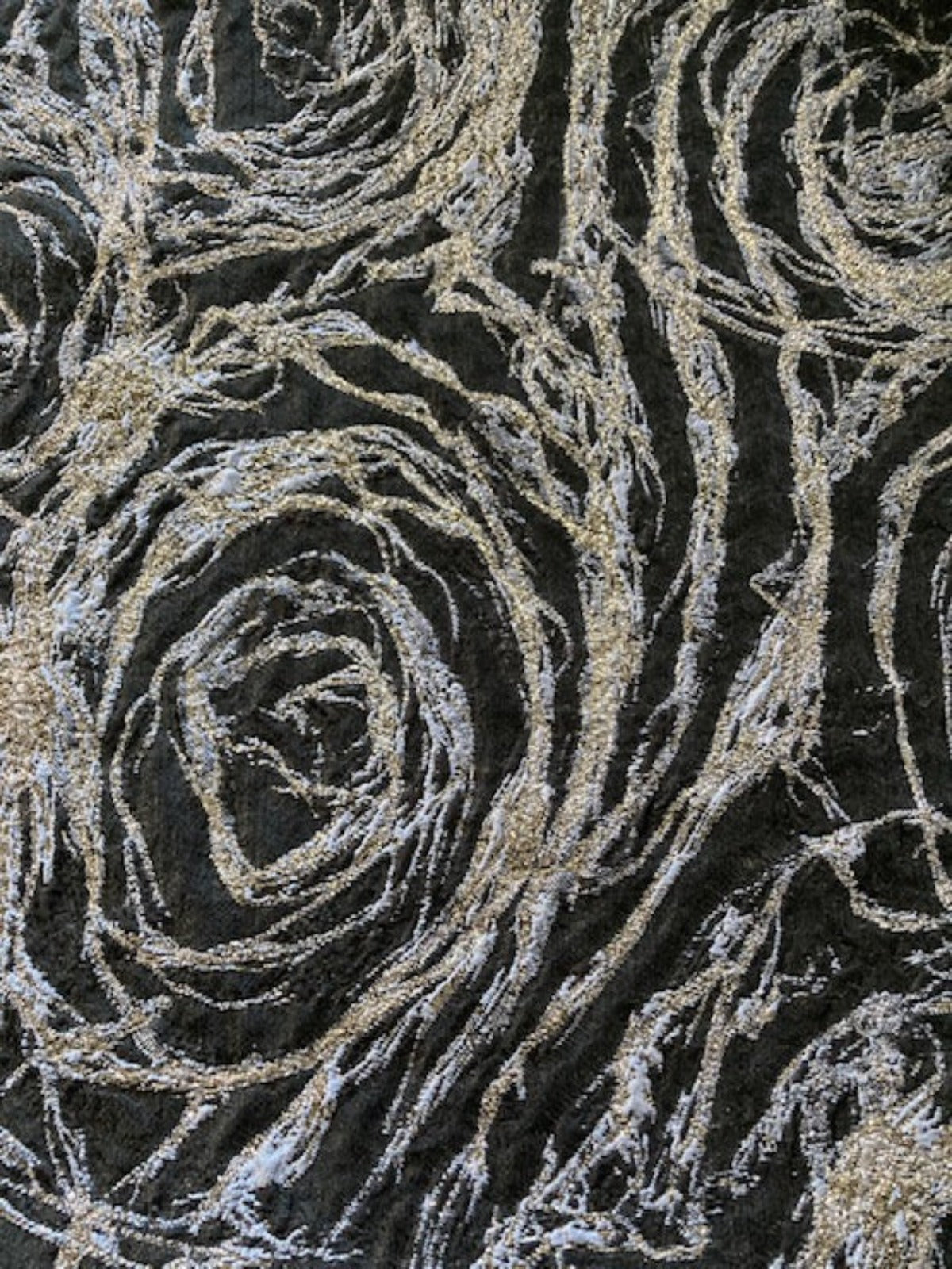 Silver Blue Rose Design Lurex Jacquard on Black